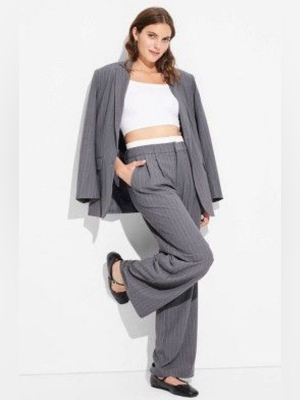 Wild fable Gray Pinstripe Wide-Leg Pants - Women's Tailored Trousers